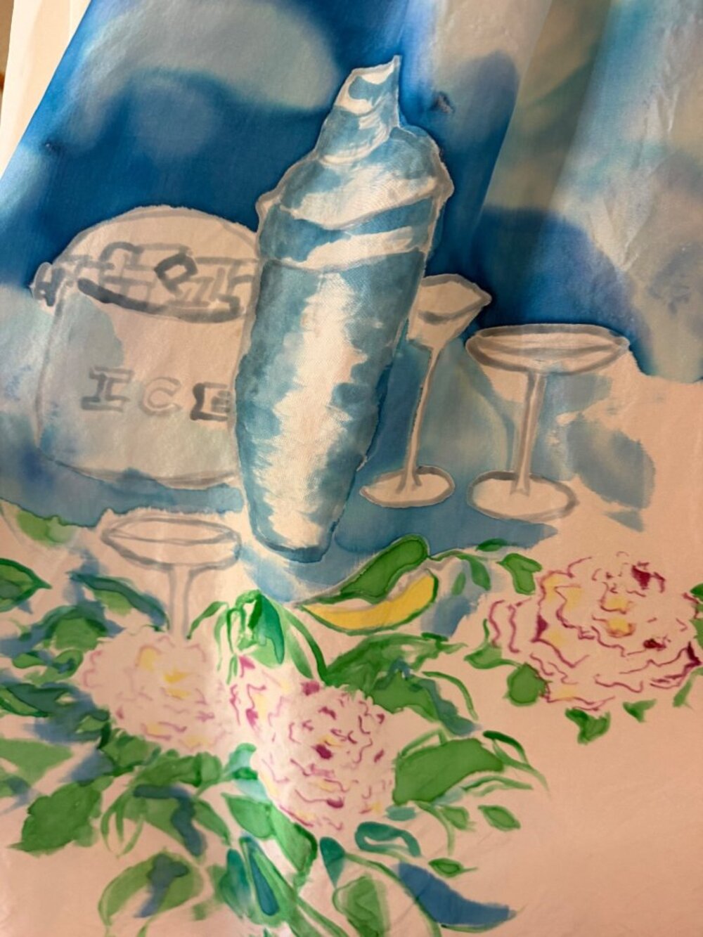 Handpainted Mens Cocktail Theme Relaxed-fit Collared Shirt Size XL Silk Coastal - Picture 8 of 12